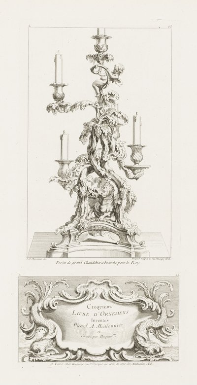 Project of a Large Branch Chandelier for the King, Five-Branch Chandelier with a Dragon, 2nd Plate by Juste Aurèle Meissonnier